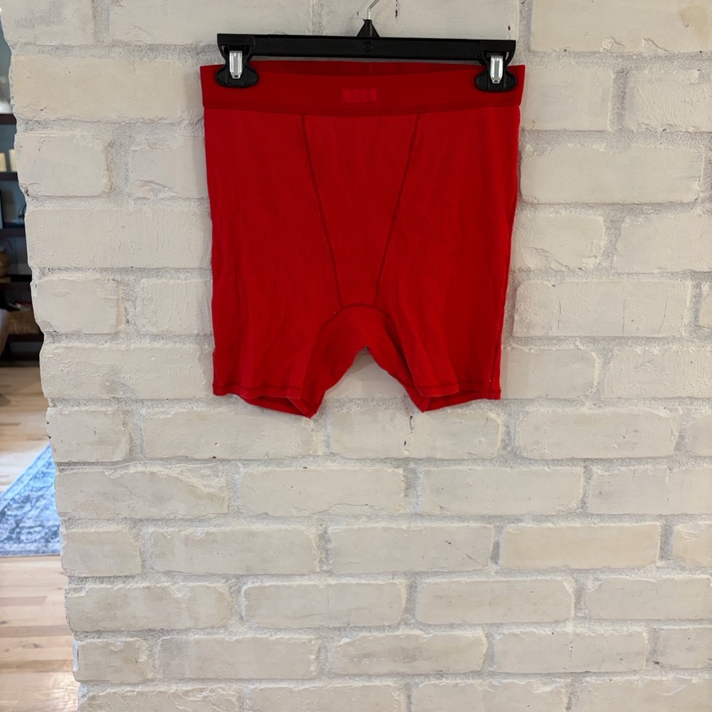 Skims Bright Red Cotton Boxer  Shorts